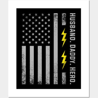 Vintage Patriotic Electrician Dad American Flag Posters and Art